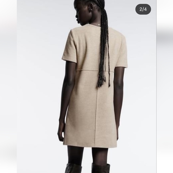 Zara Elegant Beige Short Sleeve Dress Size S - Picture 2 of 6